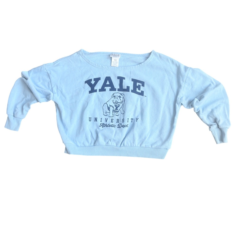 Yale University Sweatshirt Women Medium Blue Excellent Cropped Bulldog Preppy